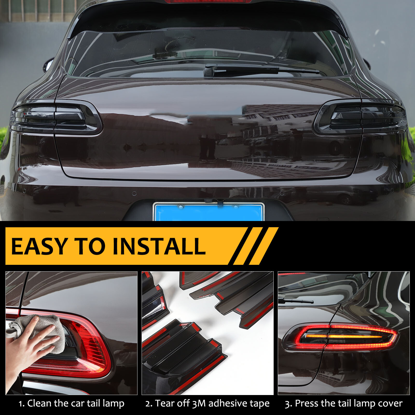 Smoked Black Rear Tail Light Guard Cover Trim For Porsche Macan 95B 2015-2018