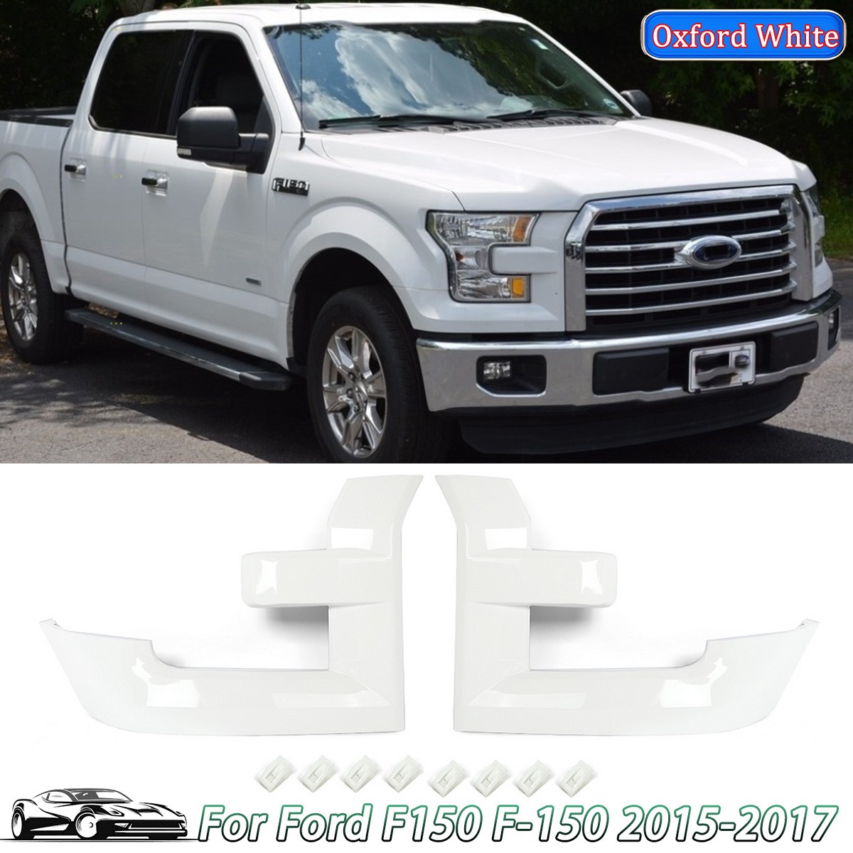 Oxford White Front Grille Molding Trim Headlight Bezel For 2015-2017 Ford F-150