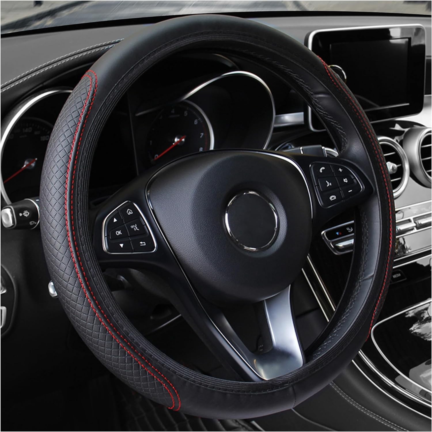 Car Leather Steering Wheel Cover For 15″/37-38CM For Honda Accord CRV Civic