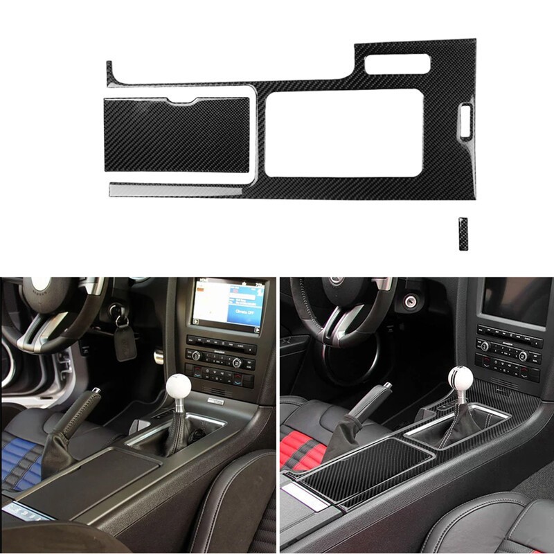 Carbon Fiber Center Console Gear Shifter Bezel Trim Fit For Mustang 2009-2013