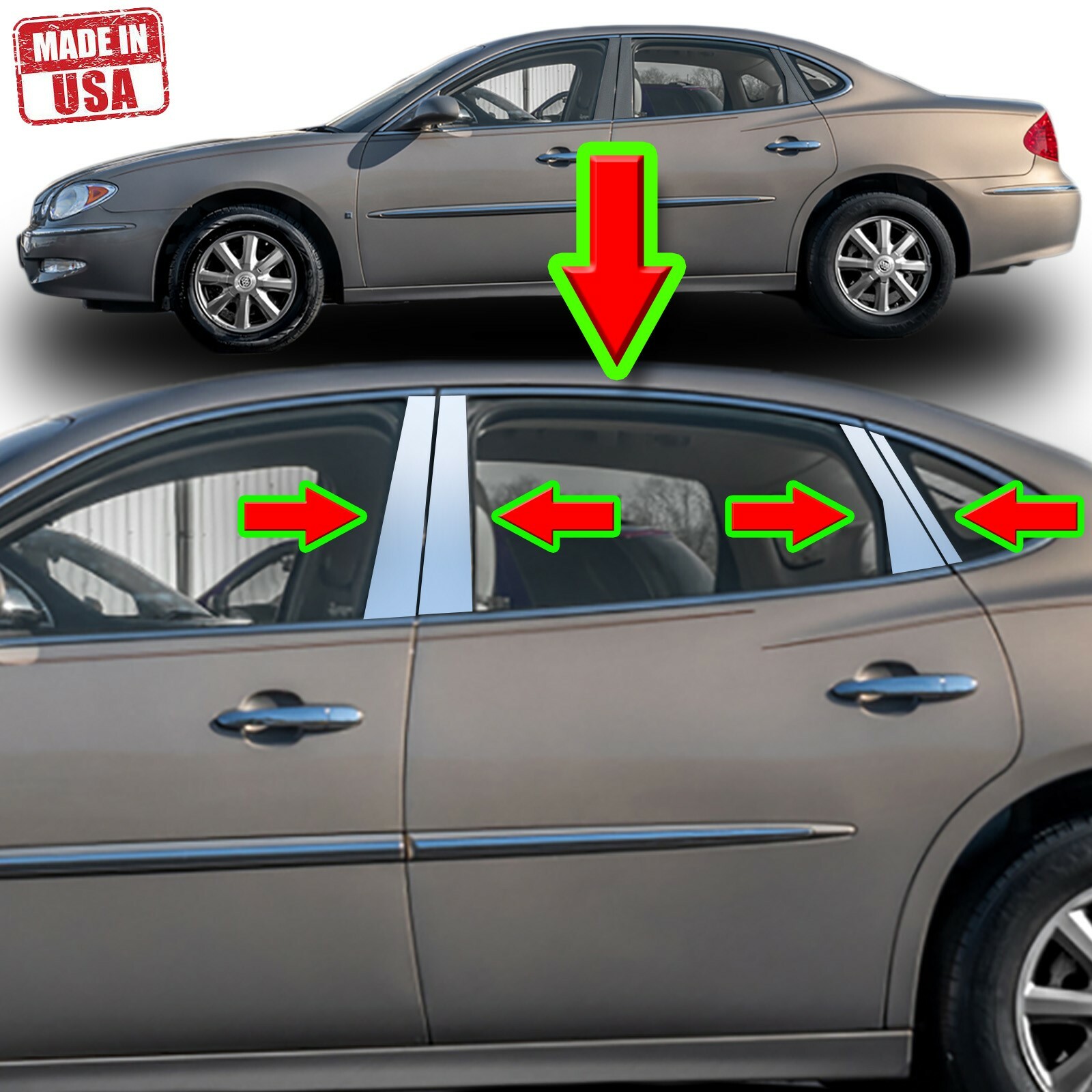 Chrome Pillar Trim for Buick Lacrosse 04-09 8pc Set Door Cover Mirrored Post