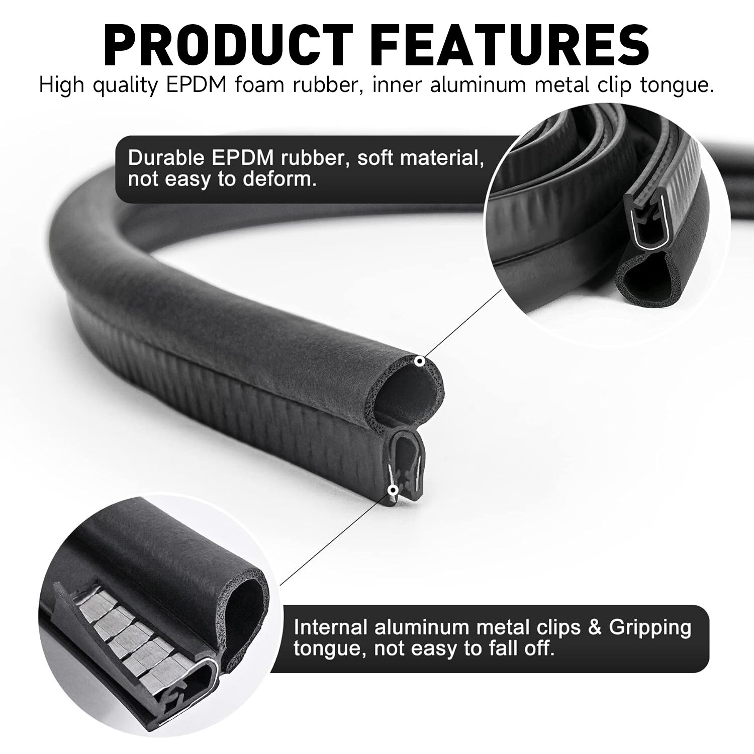 157″ Black U Shape EPDM Rubber Seal With Top Bulb for car for home Universal