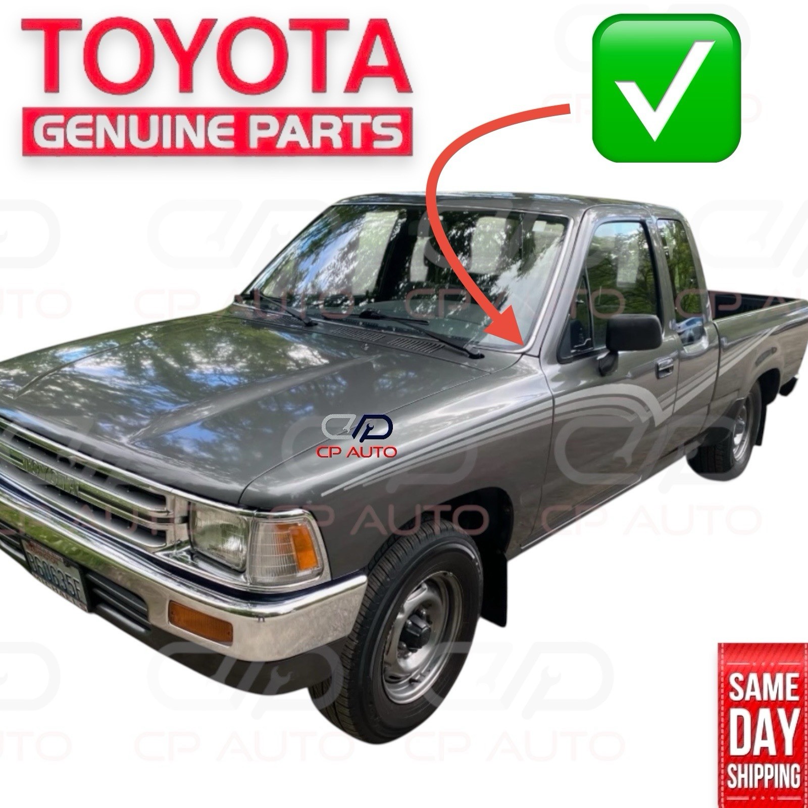 89 – 95 TOYOTA PICKUP FRONT WINDSHIELD CHROME MOLDING TRIM SET OEM NEW