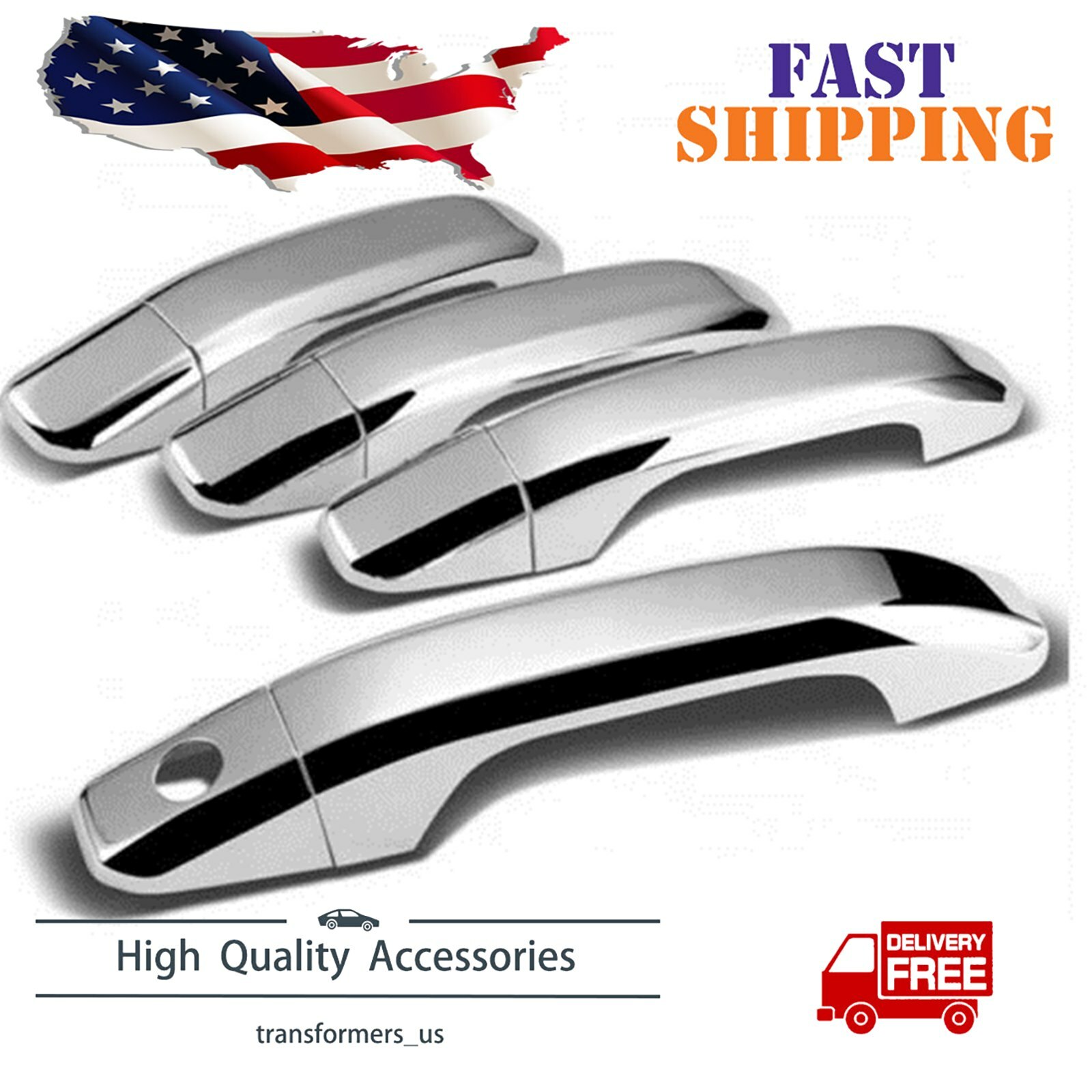 Chrome 4 Door Handle Cover for 2020-2024 Chevy Silverado 1500+2500+3500+HD Truck