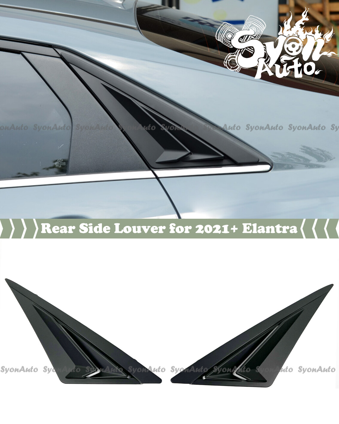 FITS 2021-24 HYUNDAI ELANTRA MATTE BLACK 2 PCS SPORT REAR SIDE LOUVER VENT COVER