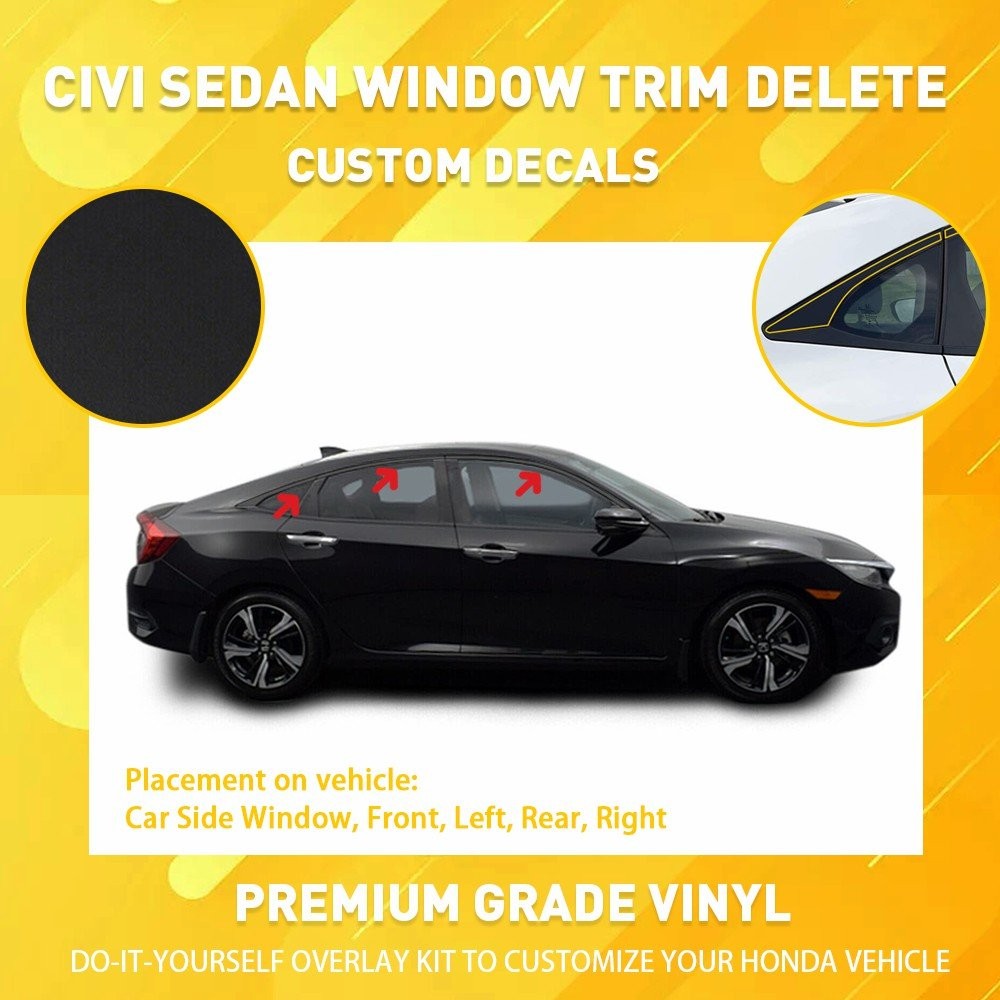Fit 2016-2021 Honda Civic Sedan Black Chrome Delete Blackout Window Trim6-30X