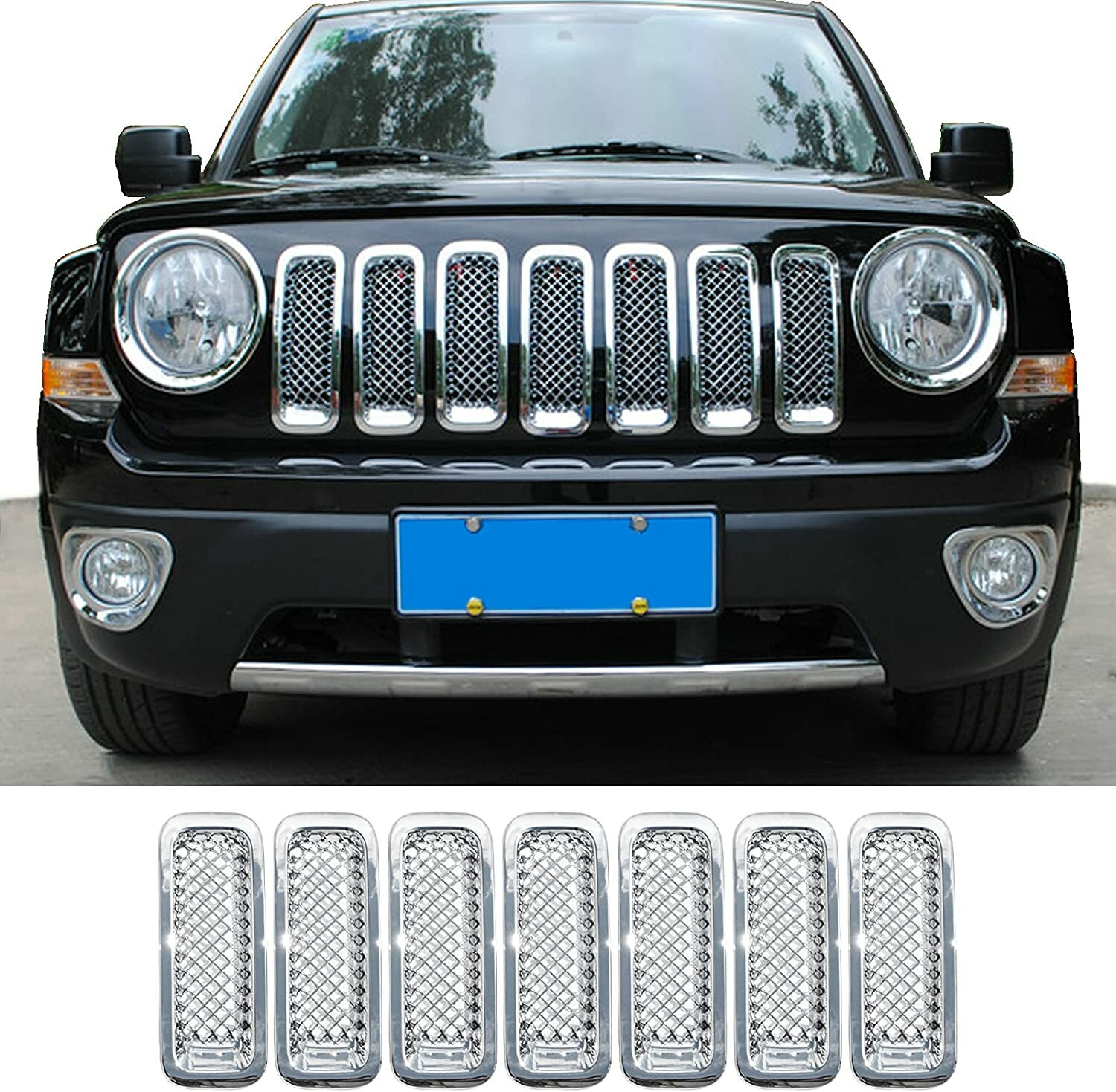 Front Grille Grill Mesh Insert Trim Cover for 2011-16 Jeep Patriot,Chrome 7pcs