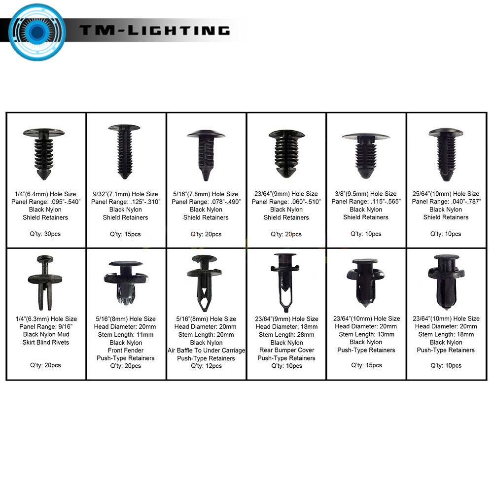 Brand New Plastic Black 192 PCS Auto Assortment Kit Push Clips Retainer Interior