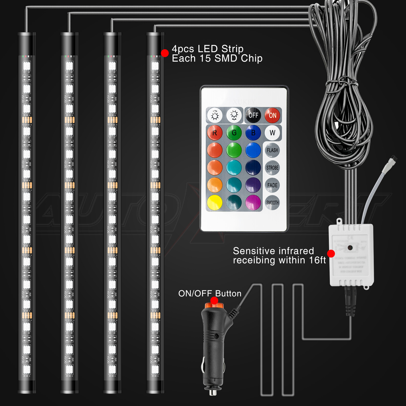 Car Interior RGB60LED Floor Accessories Decorative Atmosphere Strip Lamp Lights,