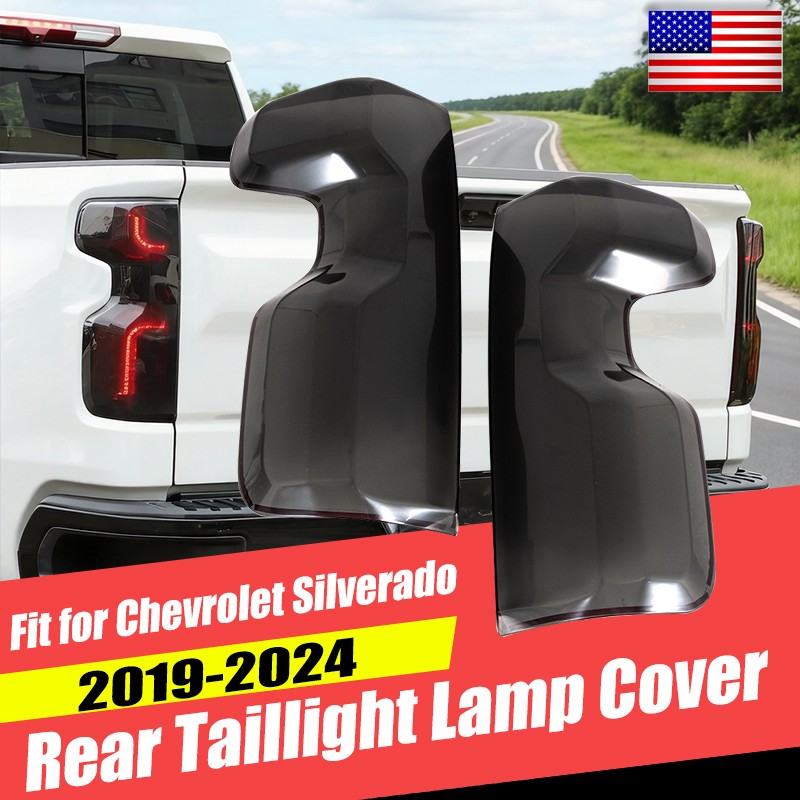 2PCS Smoked Black Rear Tail Light Lamp Cover For Chevrolet Silverado 2022-2024