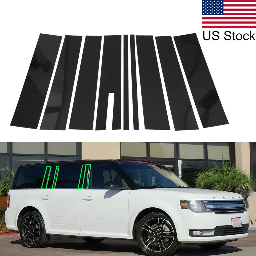 9pcs Glossy Piano Black Pillar Posts Covers Window Door Trim For Ford Flex 09-14
