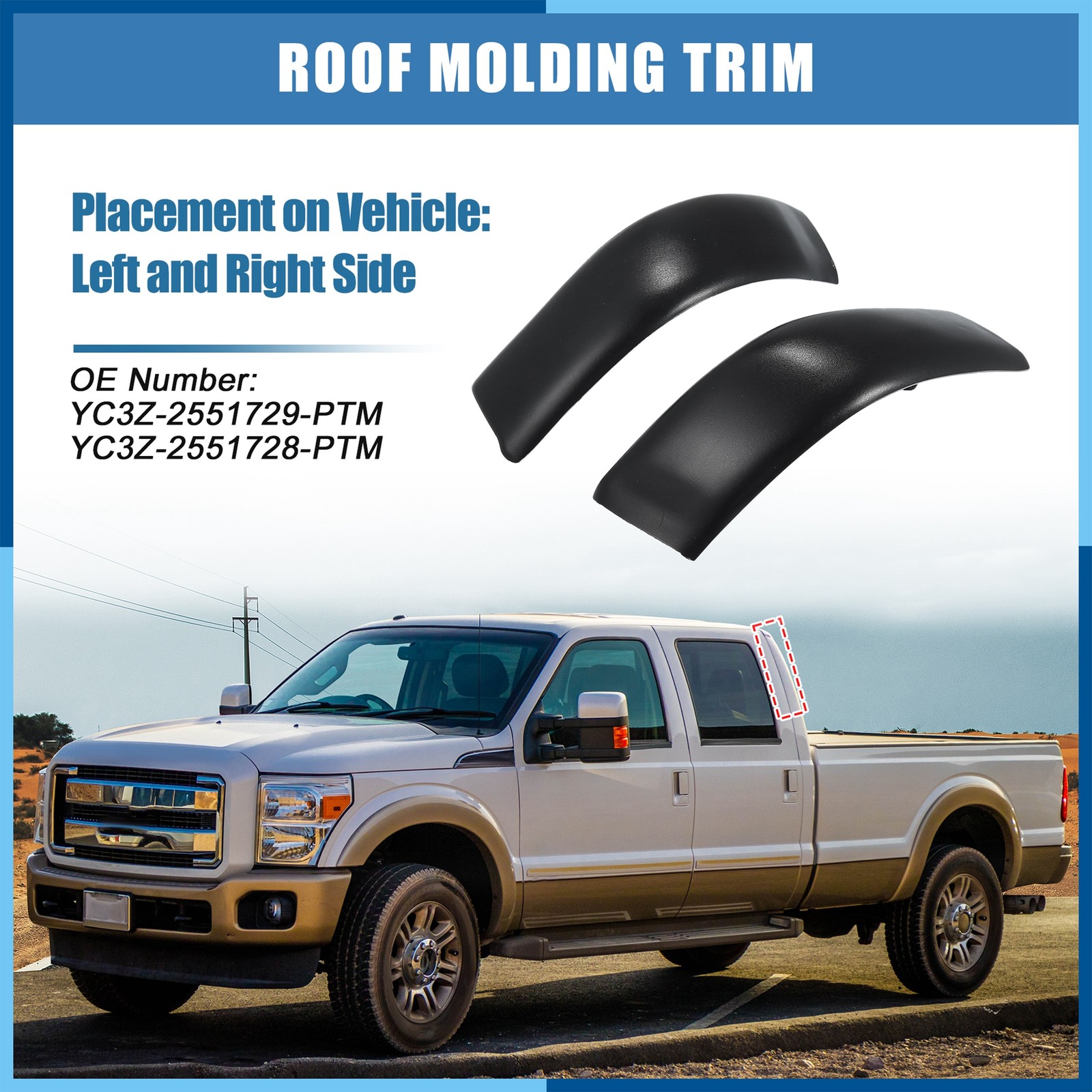 Pair Roof Side Decorative Strips No.YC3Z-2551729-PTM for Ford F-250 Super Duty