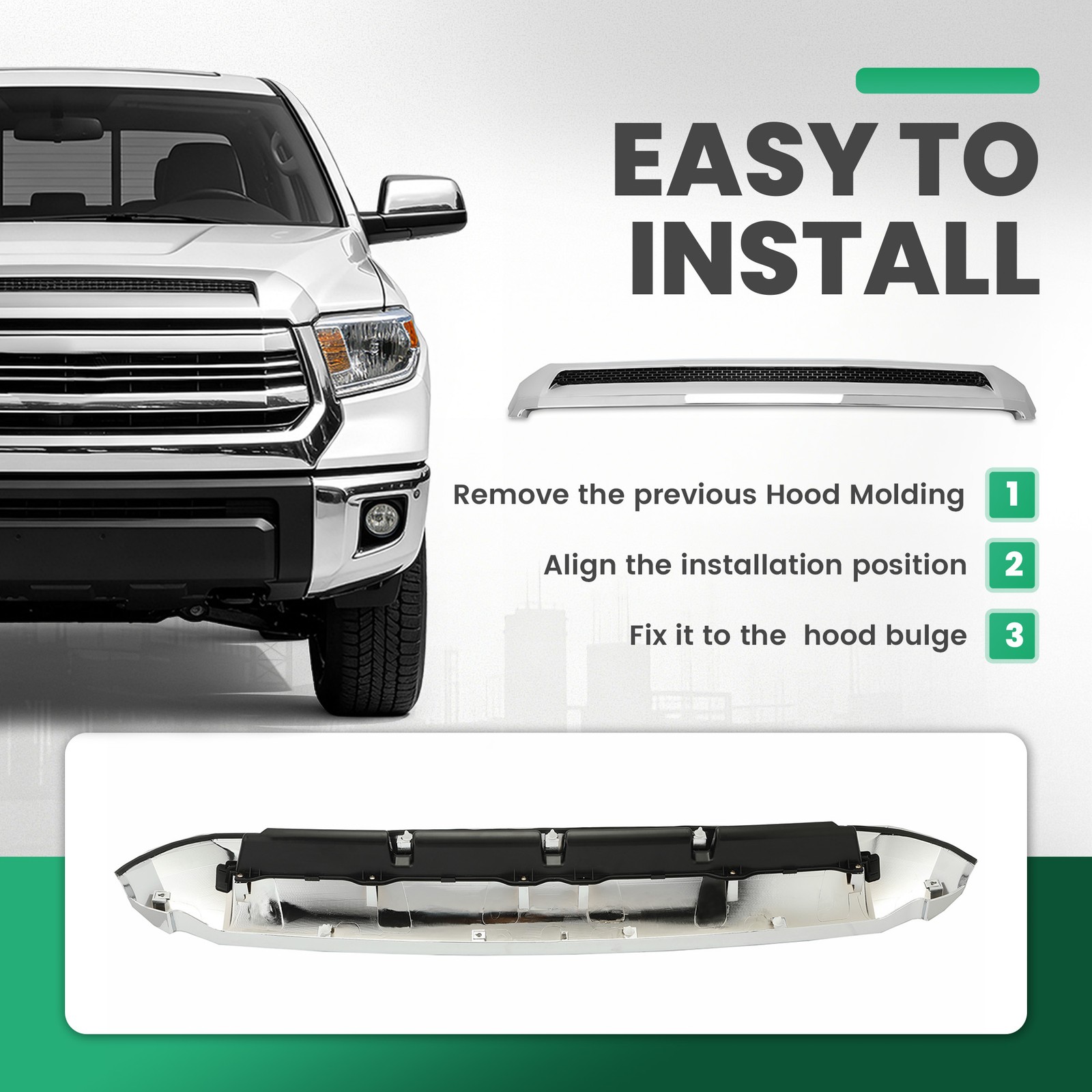 For Toyota Tundra 14-21 Front Molding Upper Grille Hood Bulge Scoop Chrome ABS