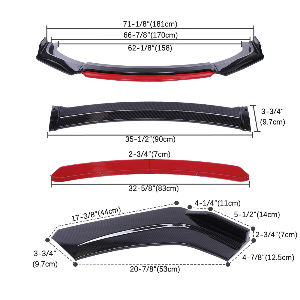 For Volkswagen Rabbit 06-09 Carbon Fiber Red Front Bumper Lip Splitter Body Kit