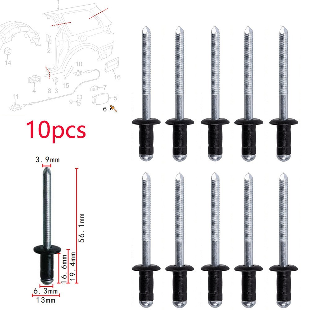 10pcs Fuel Lid Blind Rivet Fuel Lid GAS Door Metal.Aluminum Rivet Black