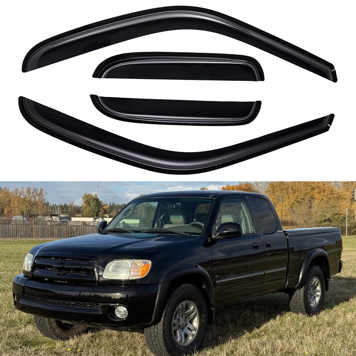 Tape-on Smoke Window Visors Rain Guards for 2000-2006 Toyota Tundra Access Cab