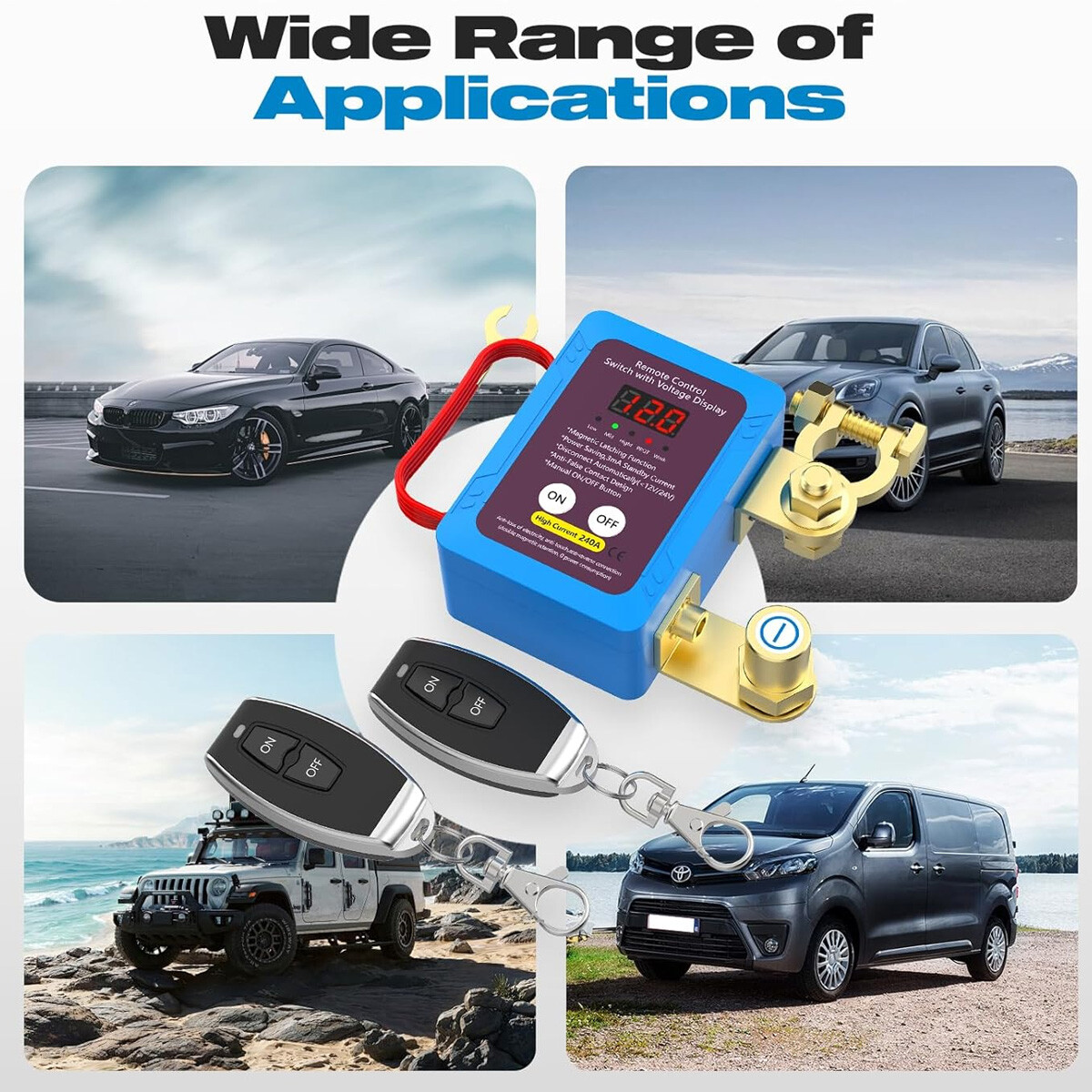 Automatic Kill Switch for Car 12V 24V Remote Battery Disconnect Switch w/ LED