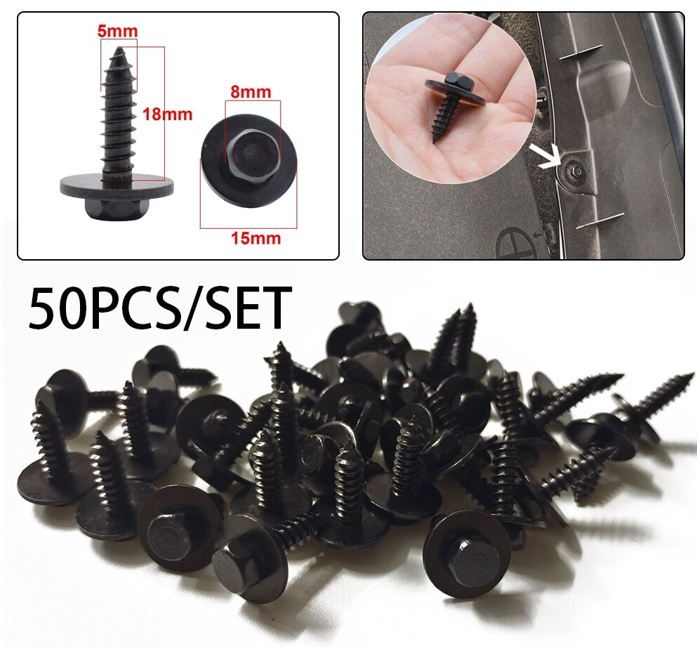 (50 Pcs) Car Body Fender Metal Screws Bumper Retainer Clips Bolts 7.8mm Hex Head