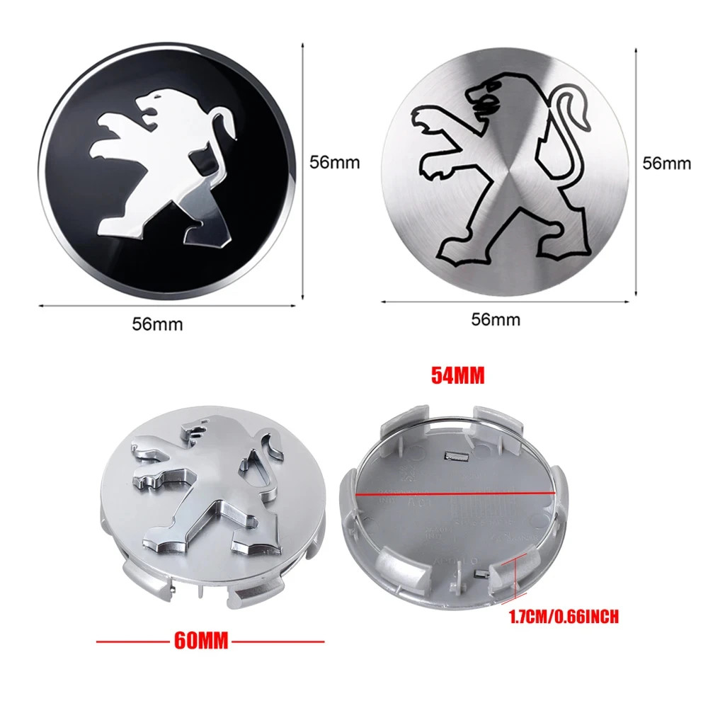 56/60mm Original 4-Piece Car Wheel Center Hub Cover Badge Cover for Peugeot