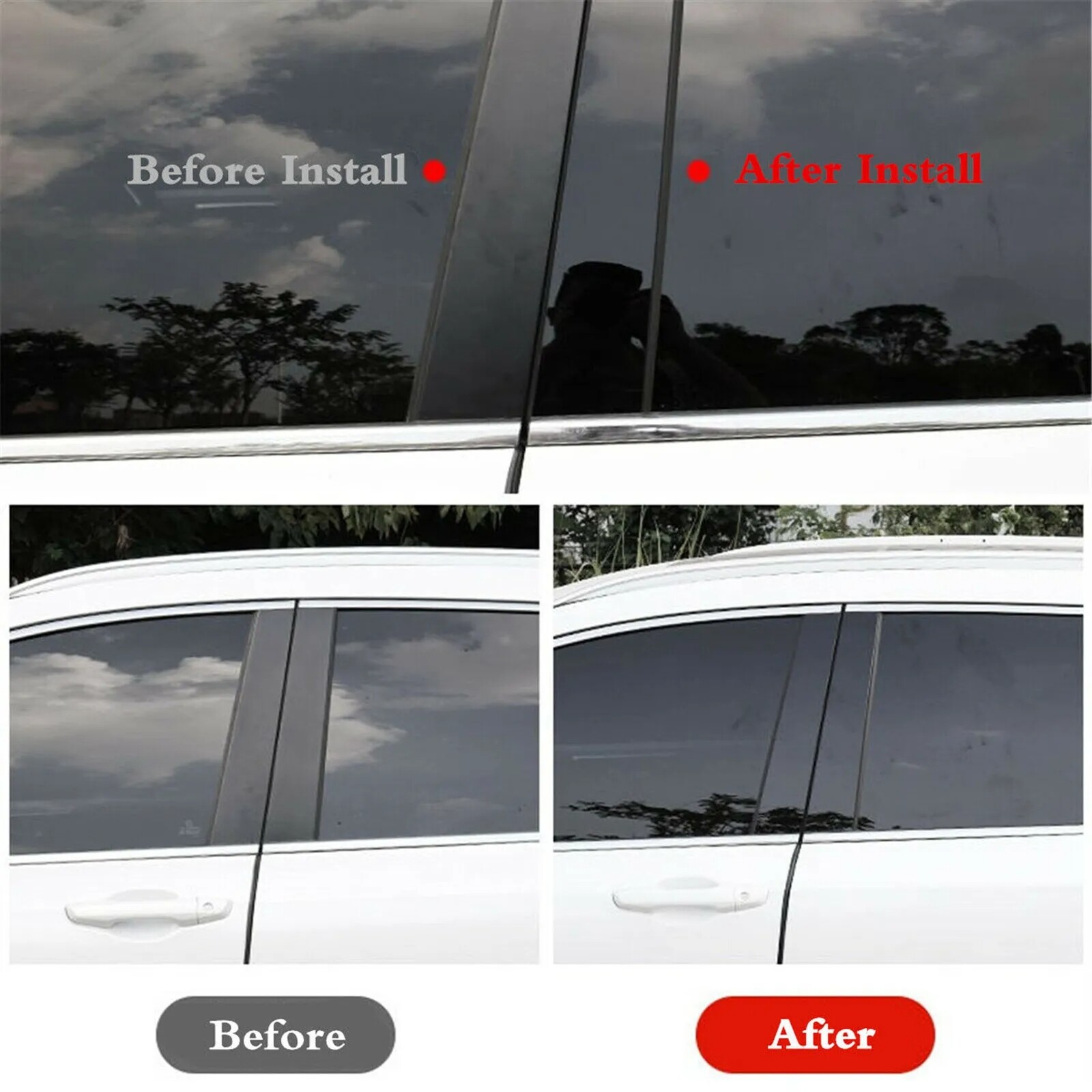 For 2004-2014 Ford F-150 F150 Super Cab Crew Glossy Black Pillar Post Door Trim