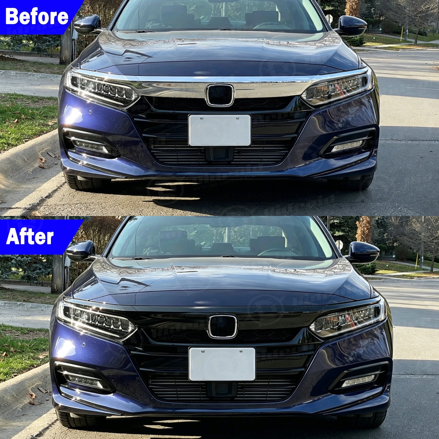 Chrome Delete Blackout Overlay Vinyl Front Grill Trim for Honda Accord 2018-2020