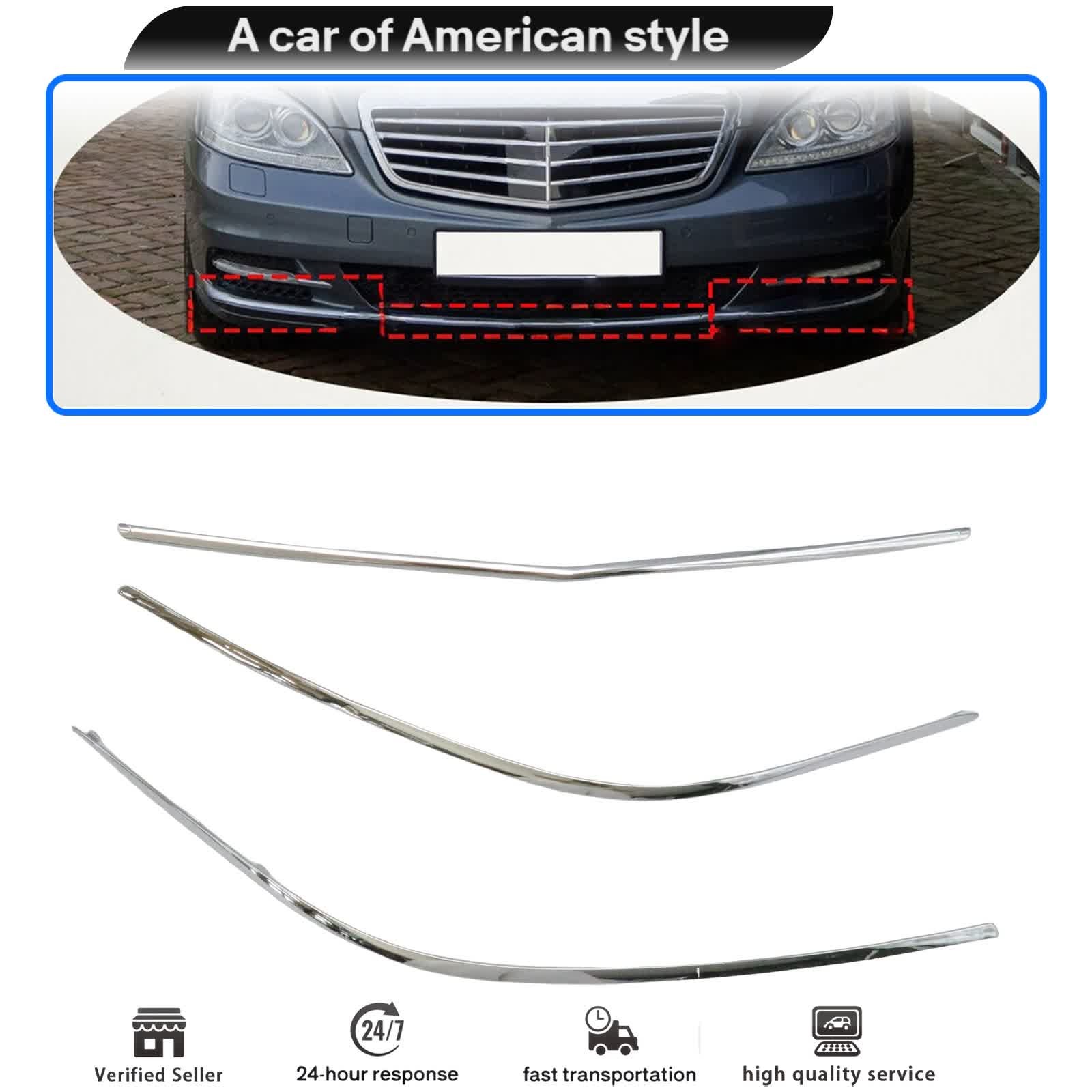 3PCS High-Quality Chrome Bumper Molding Trim For 2010-13 Benz S W221 S350 S550