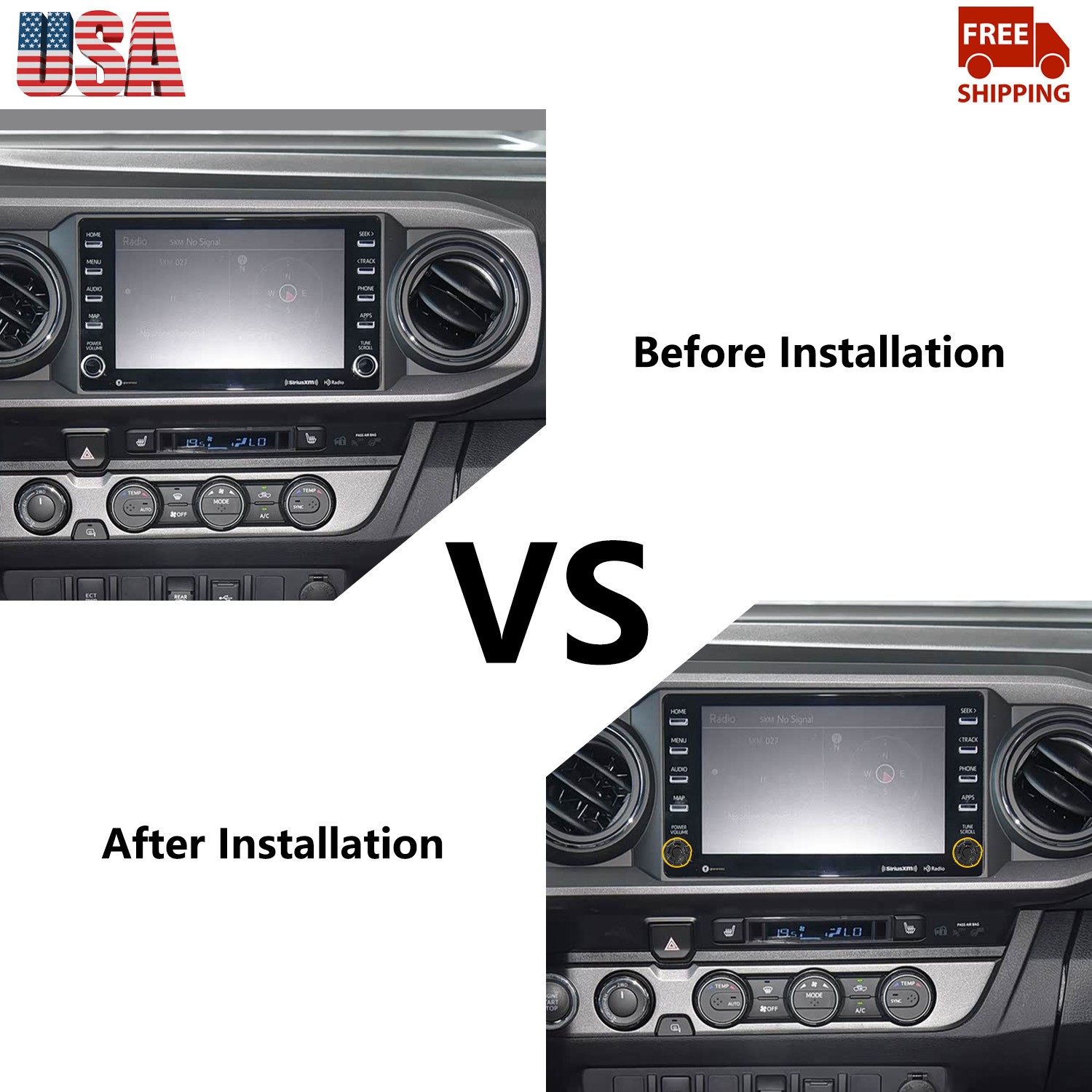 2 Pieces Set Black ABS Audio Stereo Control Knob Switch For Toyota Tacoma 16-23