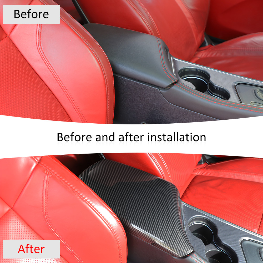 Carbon Fiber Armrest Box Panel Cover Trim For Dodge Challenger 2015+ Accessories