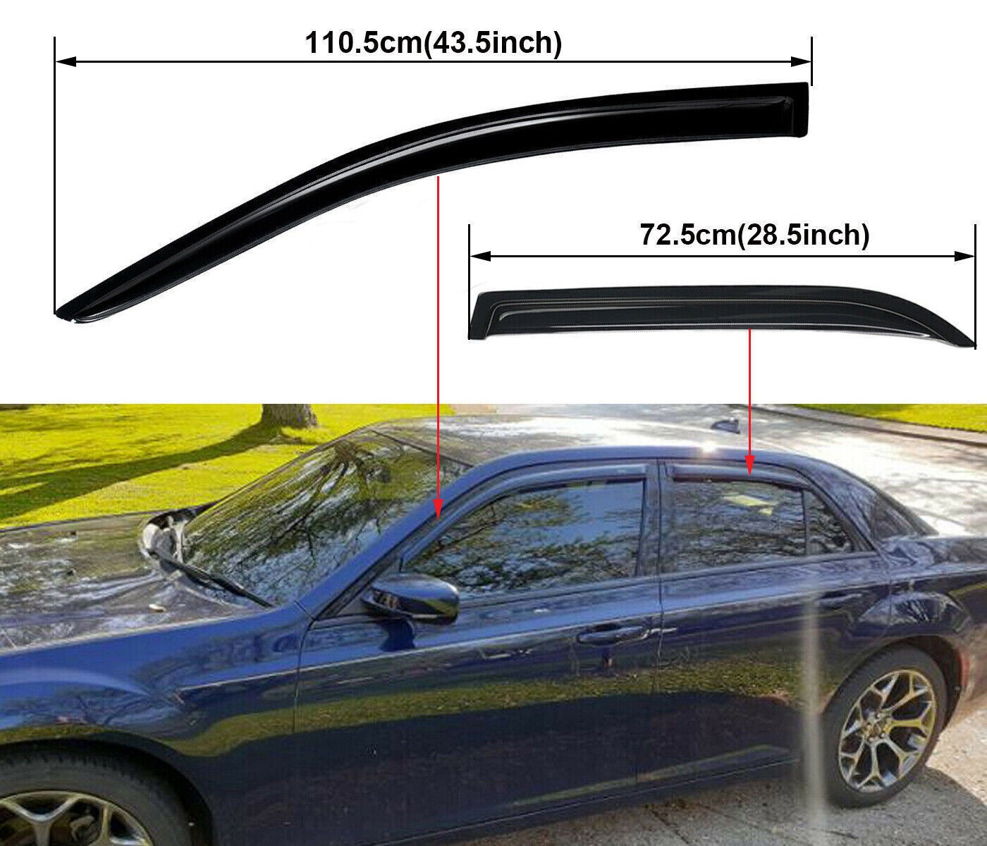 Window Visors Vent Shade Rain Guards Wind Deflector Fits 2011-2023 Chrysler 300
