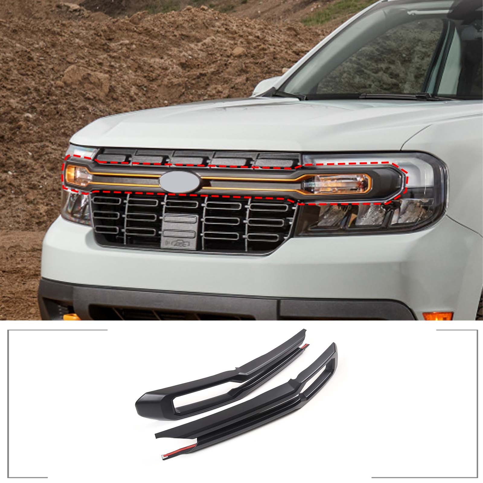 Matte Black ABS Front Center Grille Side Cover Trim For Ford Maverick 2022+ US