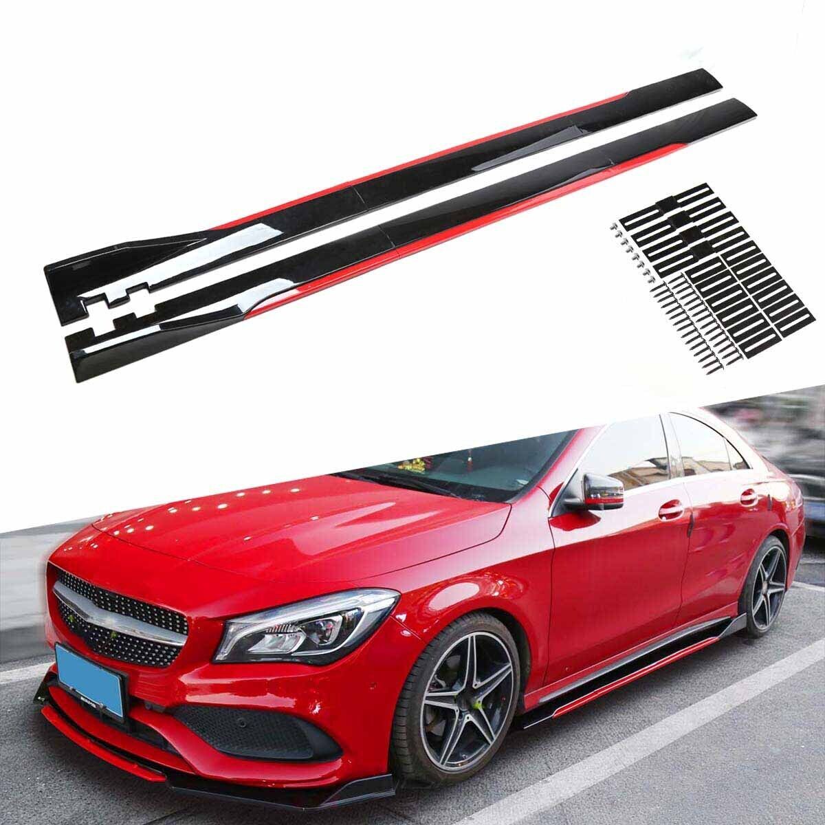 2.2m Car Side Skirts Winglet Extensions Splitters Lip Body Kit Glossy Black+Red