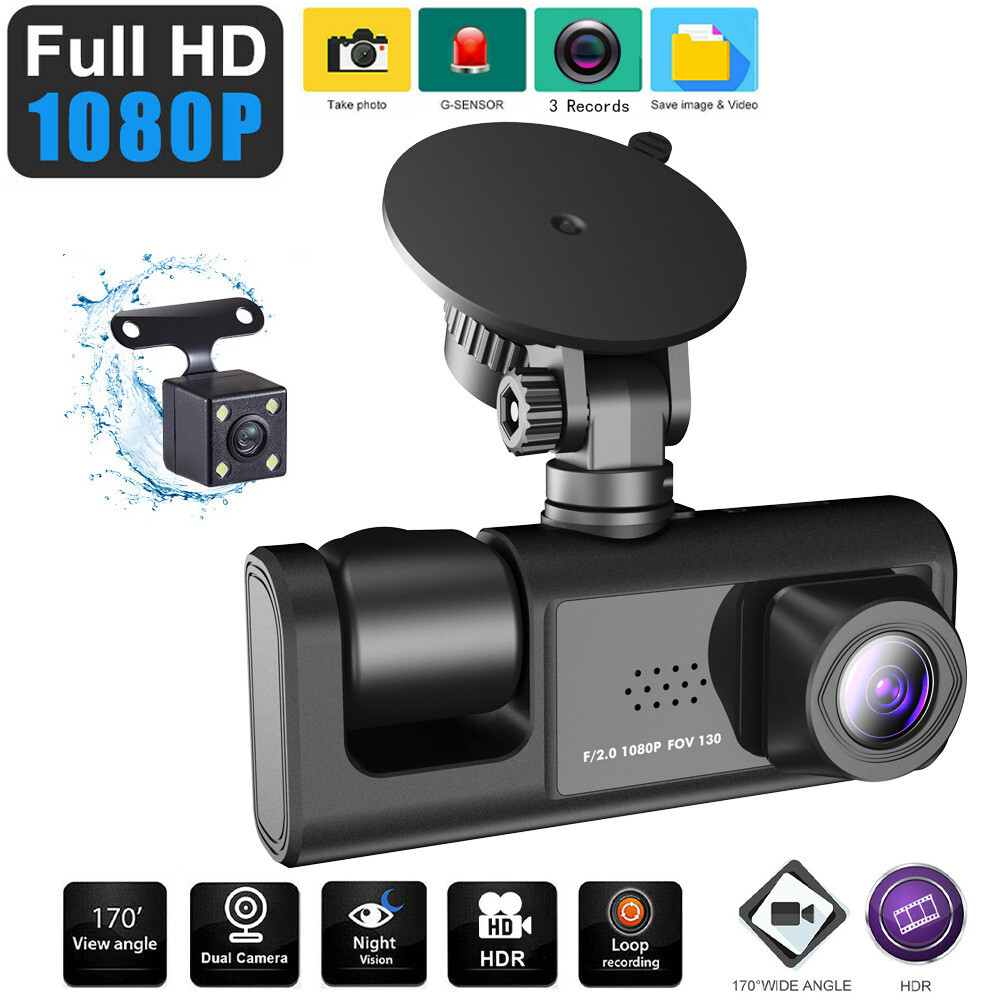 1080P HD Dash Cam Car DVR Video Recorder G-sensor 3 Lens Front And Rear Camera