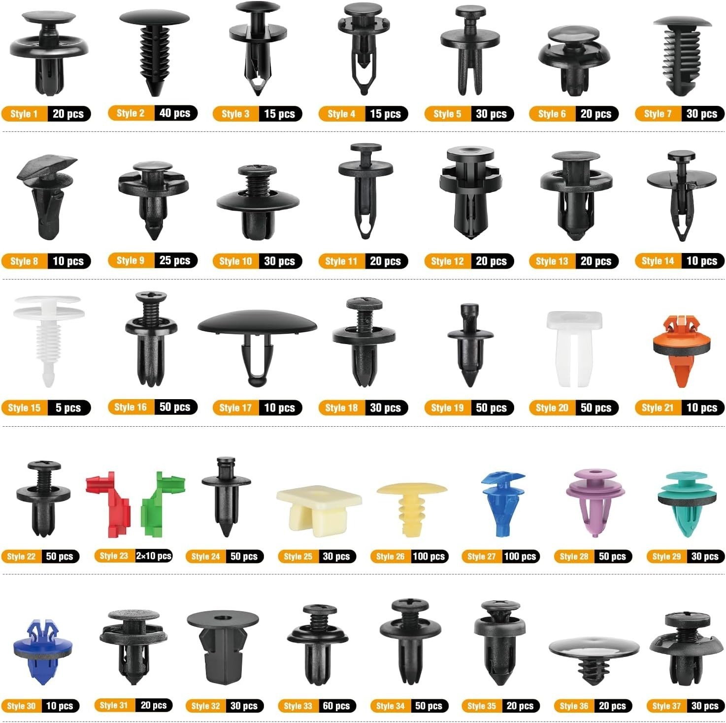1295PCS Auto Car Bumper Retainer Clips Car Rivets Fasteners Push Retainer Kit