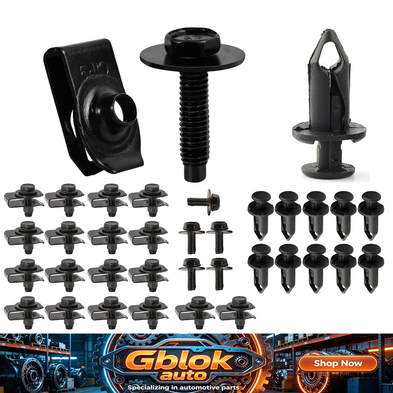 U-Clip Nuts & Bolts Set Clips Under Cover Splash Shield Guard for Car Mounting