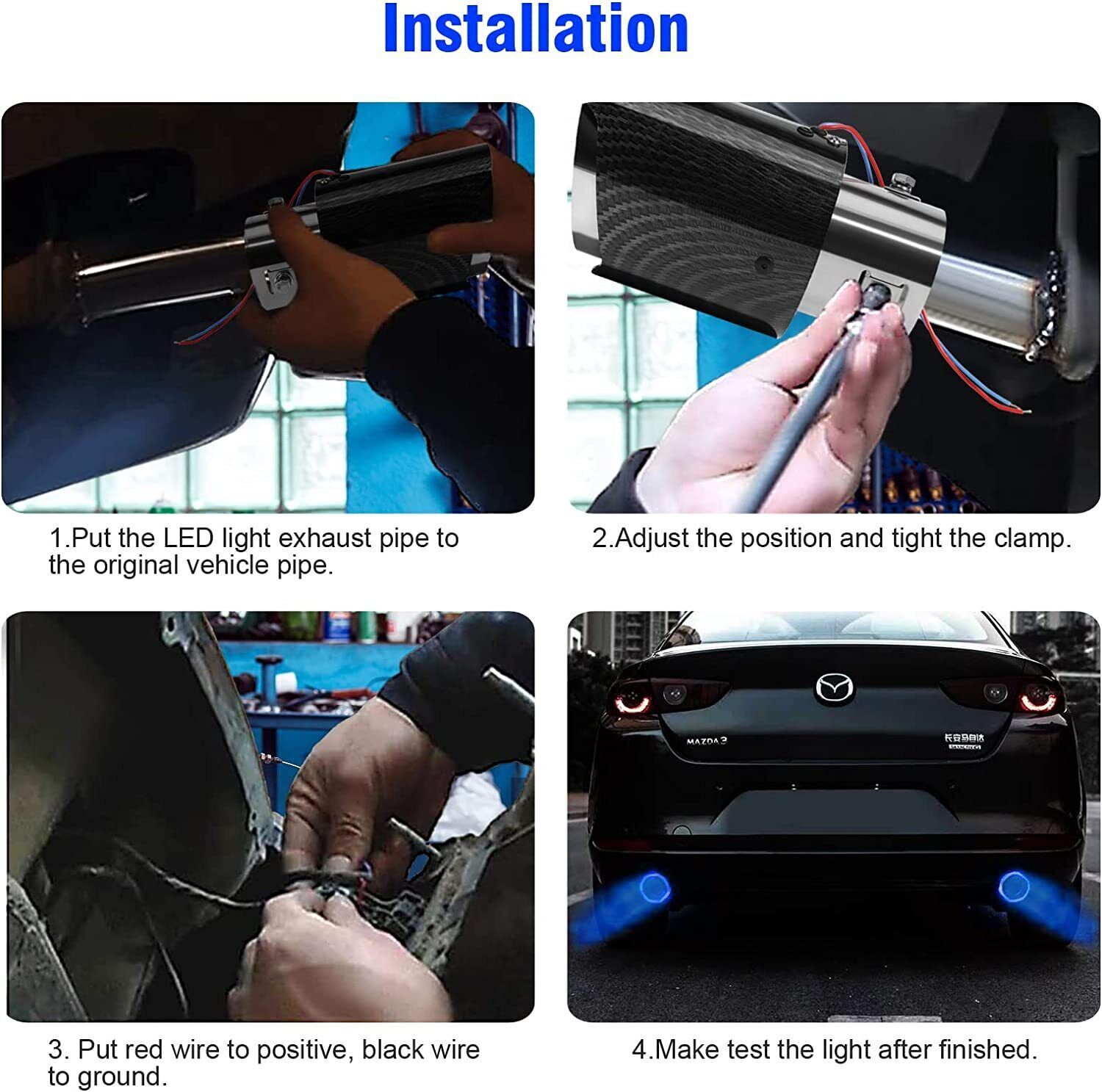 Car Universal Modified LED Luminous Muffler Tip Tail Pipe Carbon Fiber Curved