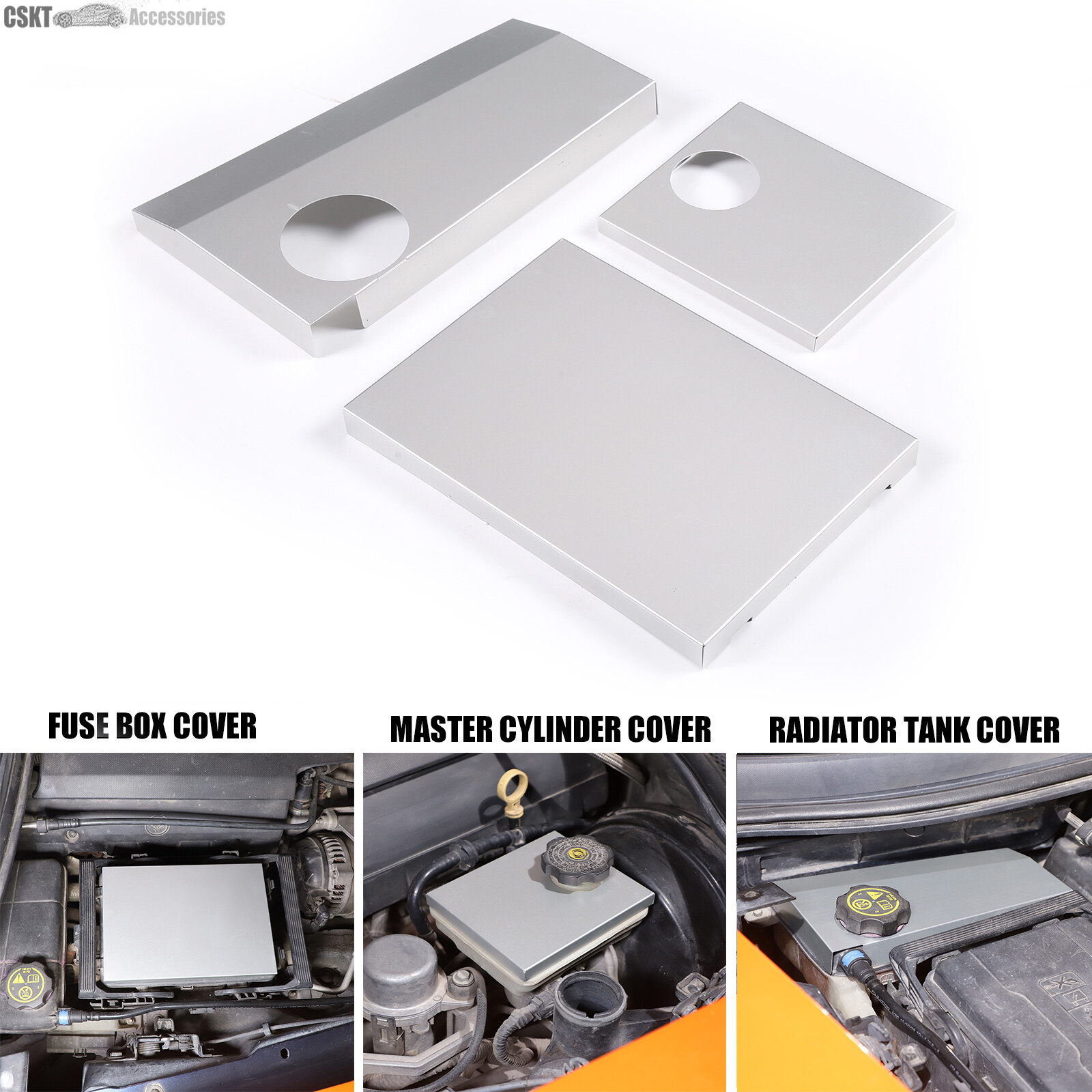 3pcs/Set Silver Aluminum Engine Cover Plate Set Trim Fits Corvette C7 2014-2017