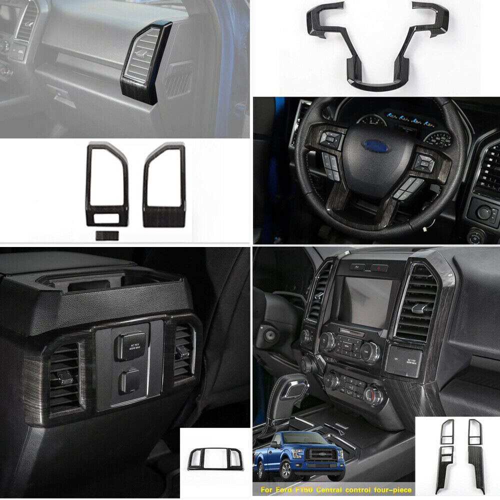 Black Wood Grain Interior Frame Decor Trim Cover Full set For Ford F150 2015+ 8x