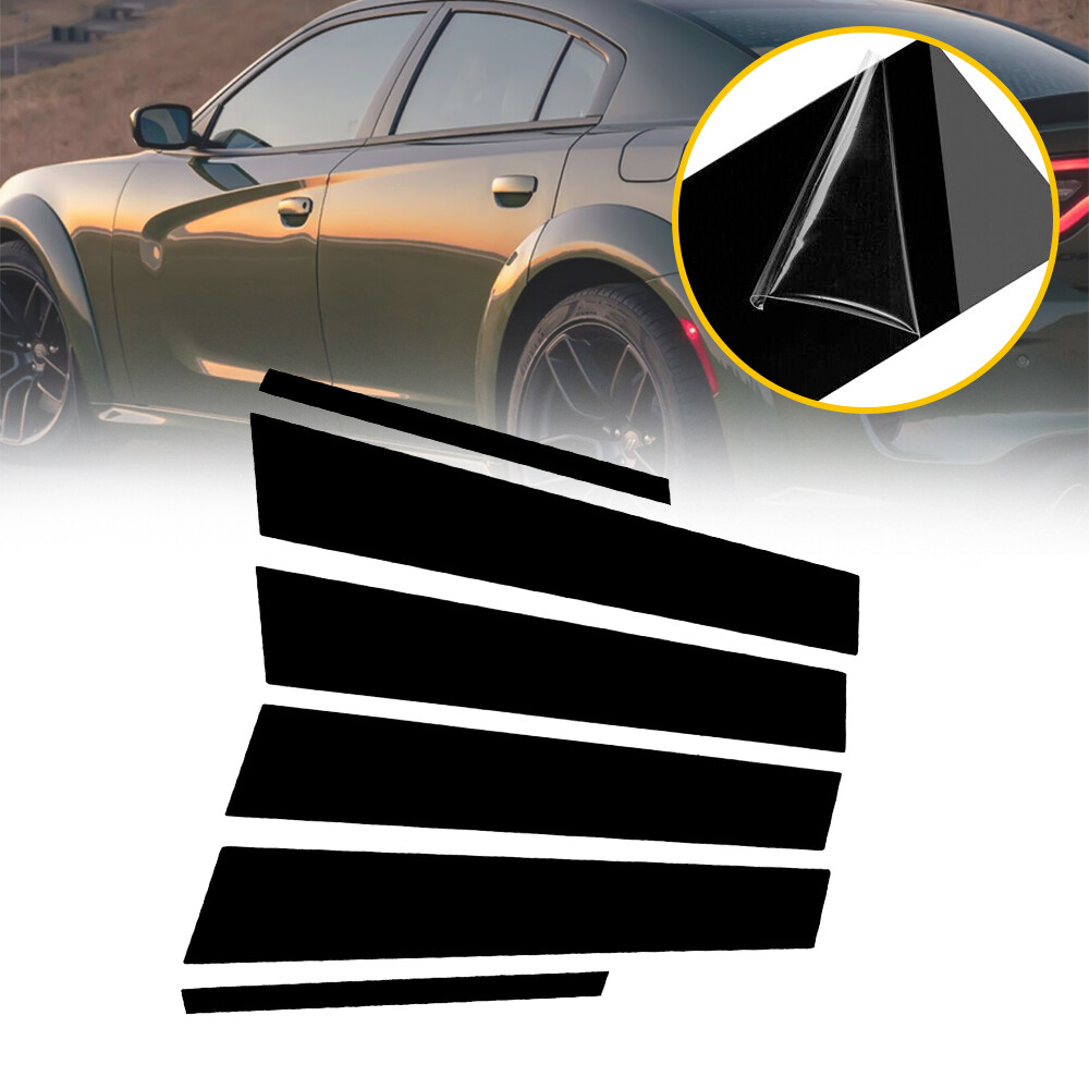 6PCS Black Gloss Pillar Posts Door Window Trim Cover 2011-2021 for Dodge Charger