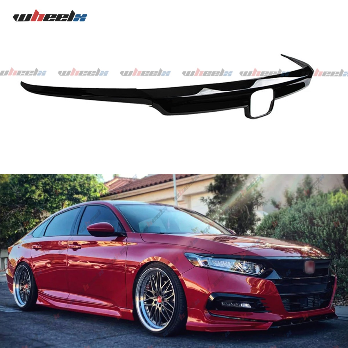 GLOSSY BLACK FRONT GRILL GARNISH TRIM + EYELID COVER FOR 2018-2020 HONDA ACCORD