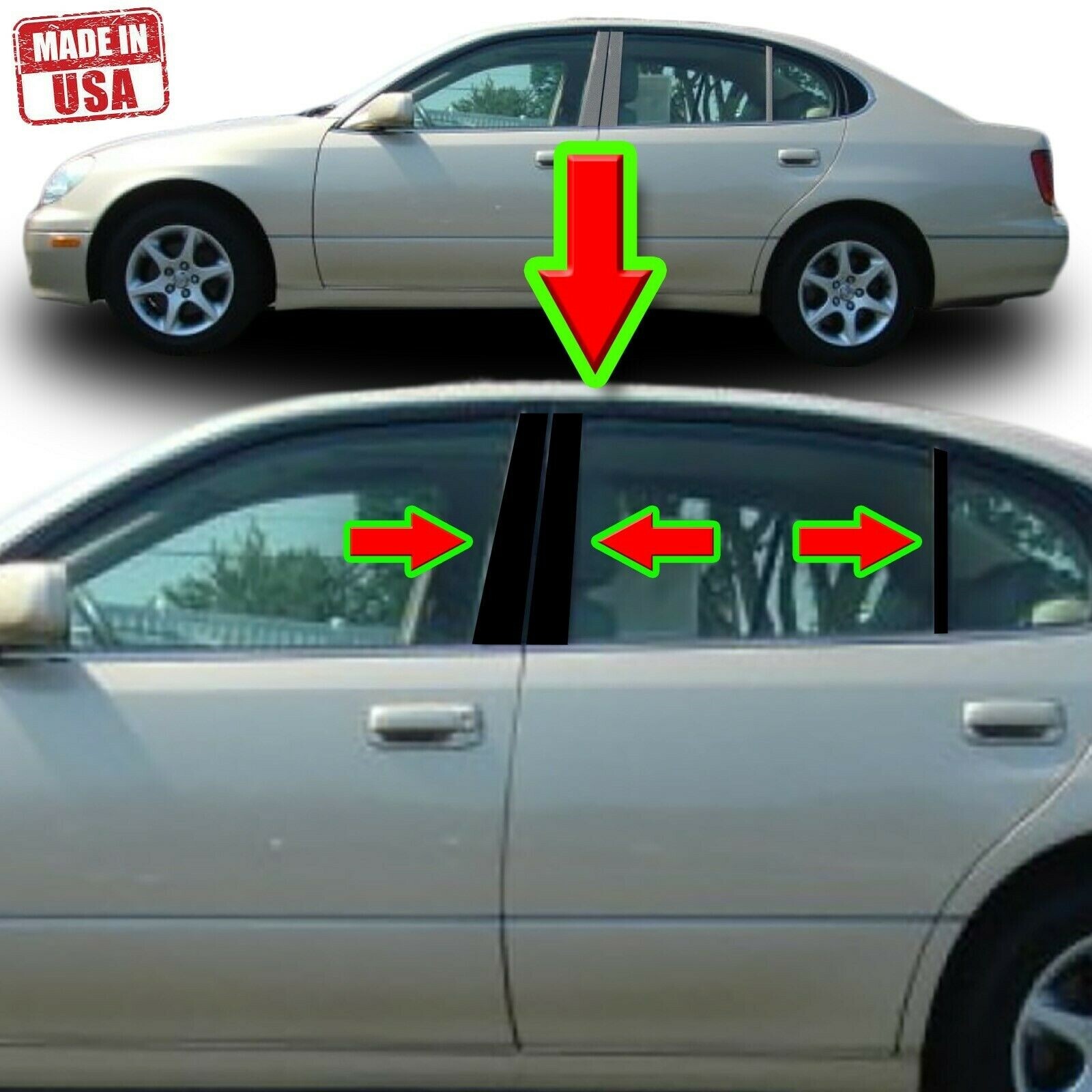 Black Pillar Trim for Lexus GS 98-05 6pc Set Door Cover Piano Window Post