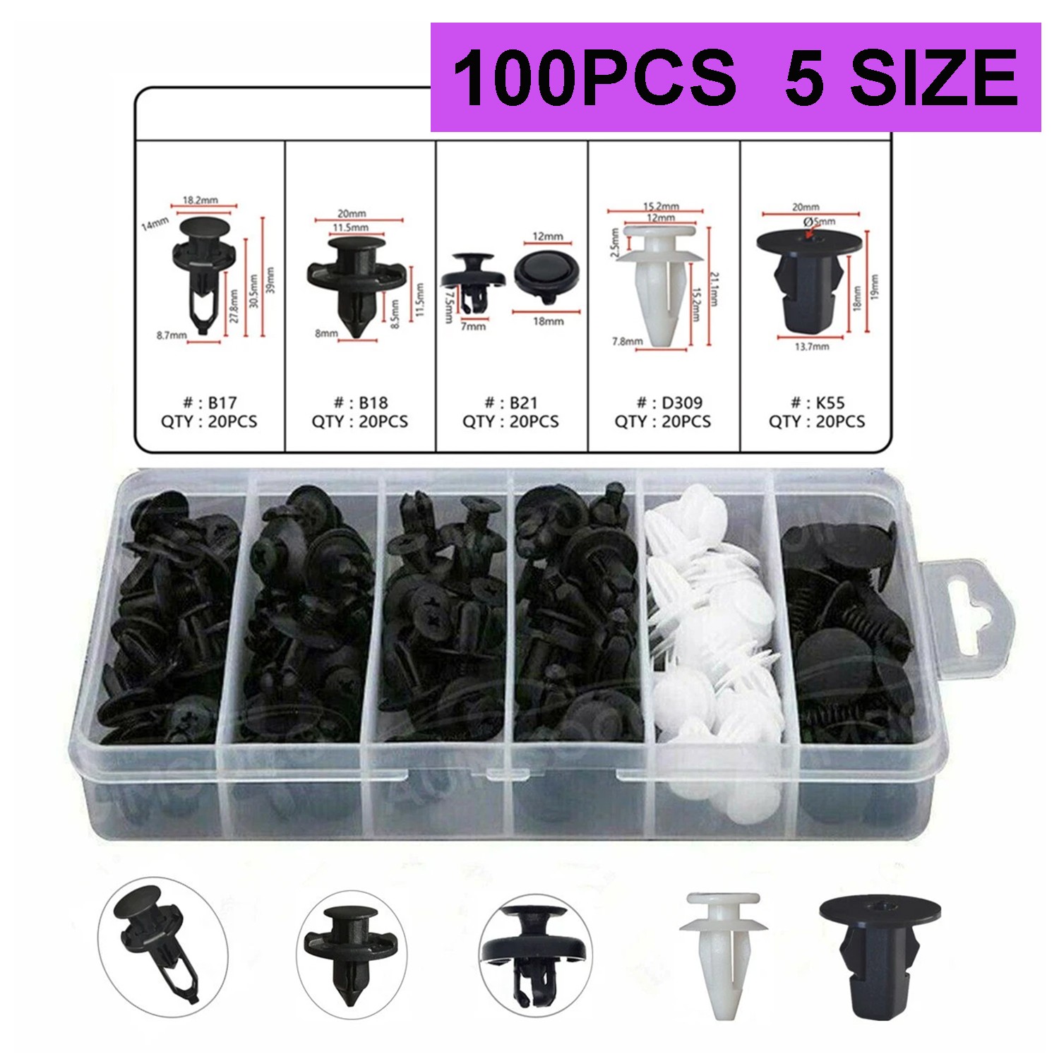 100Pcs Fasteners Trim Panel Clips Bumper Fender Push Pin Rivets For Toyota Kit