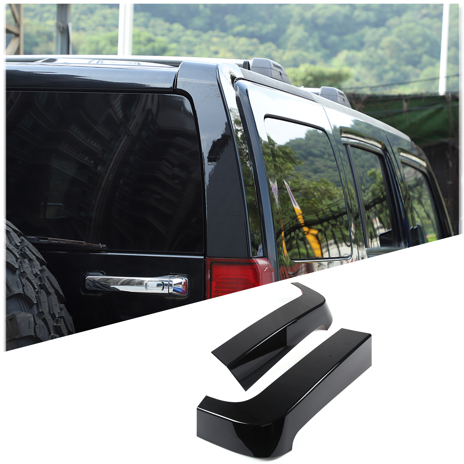 2pcs Glossy Black Window Pillar Posts Door Trim Cover For Hummer H3 2005-2009