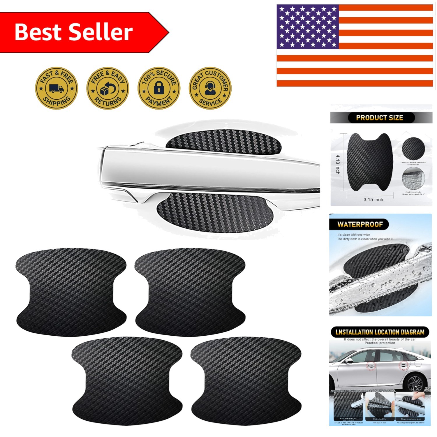 4 PCS Easy-Apply Carbon Fiber Door Handle Protectors – Scratch Resistant Design