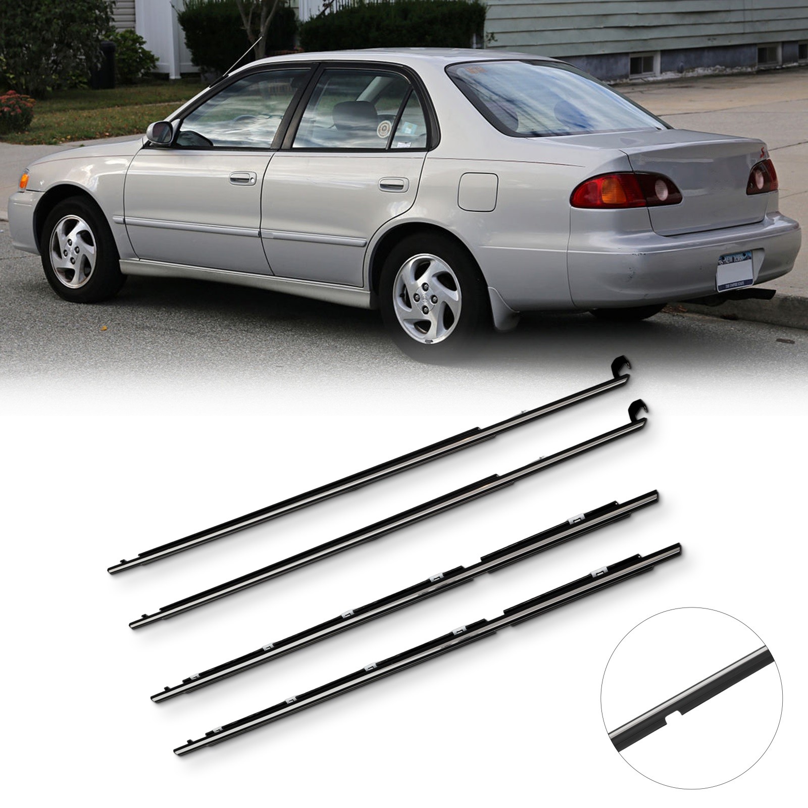 4 x Outer Front & Rear Door Window Belt Molding For 1995-2002 Toyota Corolla