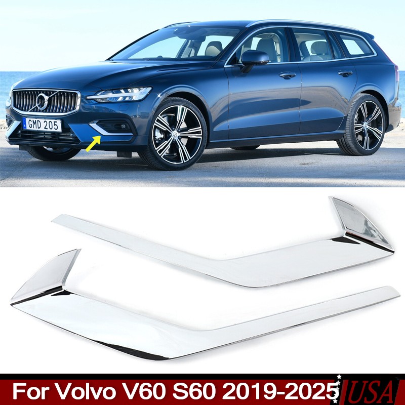 2PC Sliver Front LH+RH Trim Fog Light Molding For Volvo V60 S60 2019 2020-2025