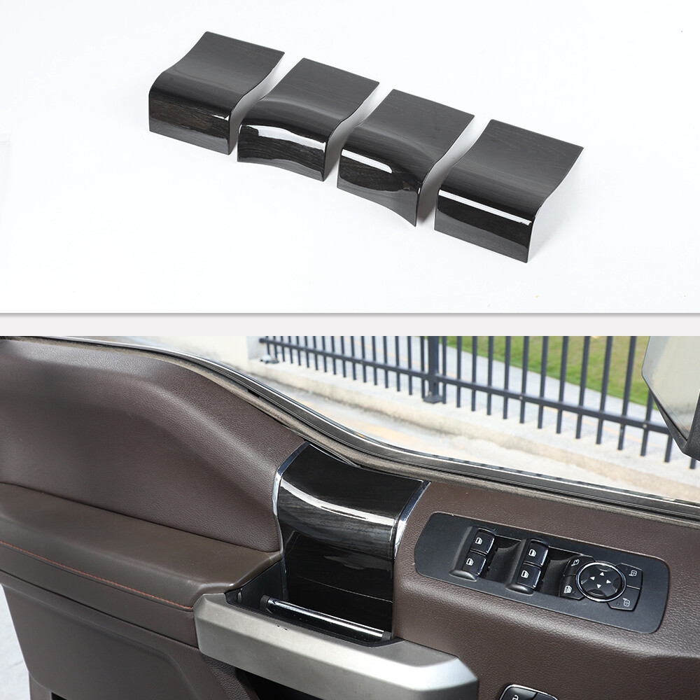 Black Wood Grain Interior Door Handle Panel Trim Bezels for Ford F150 2015-2019