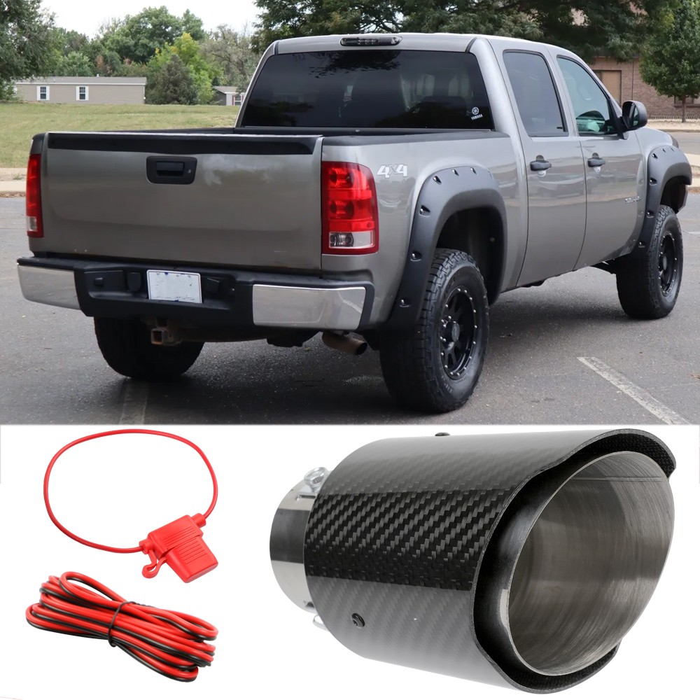 2.5″ 3.5″ In /Out Carbon Fiber Muffler Tip With LED Light For GMC Sierra 1500