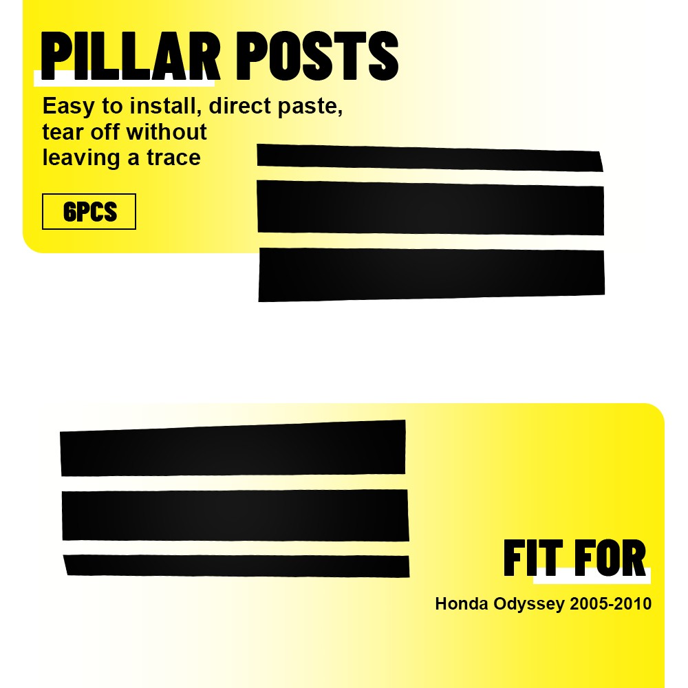 6PCS Black Pillar Post Door Cover Car Accessories For 2005-2010 Honda Odyssey