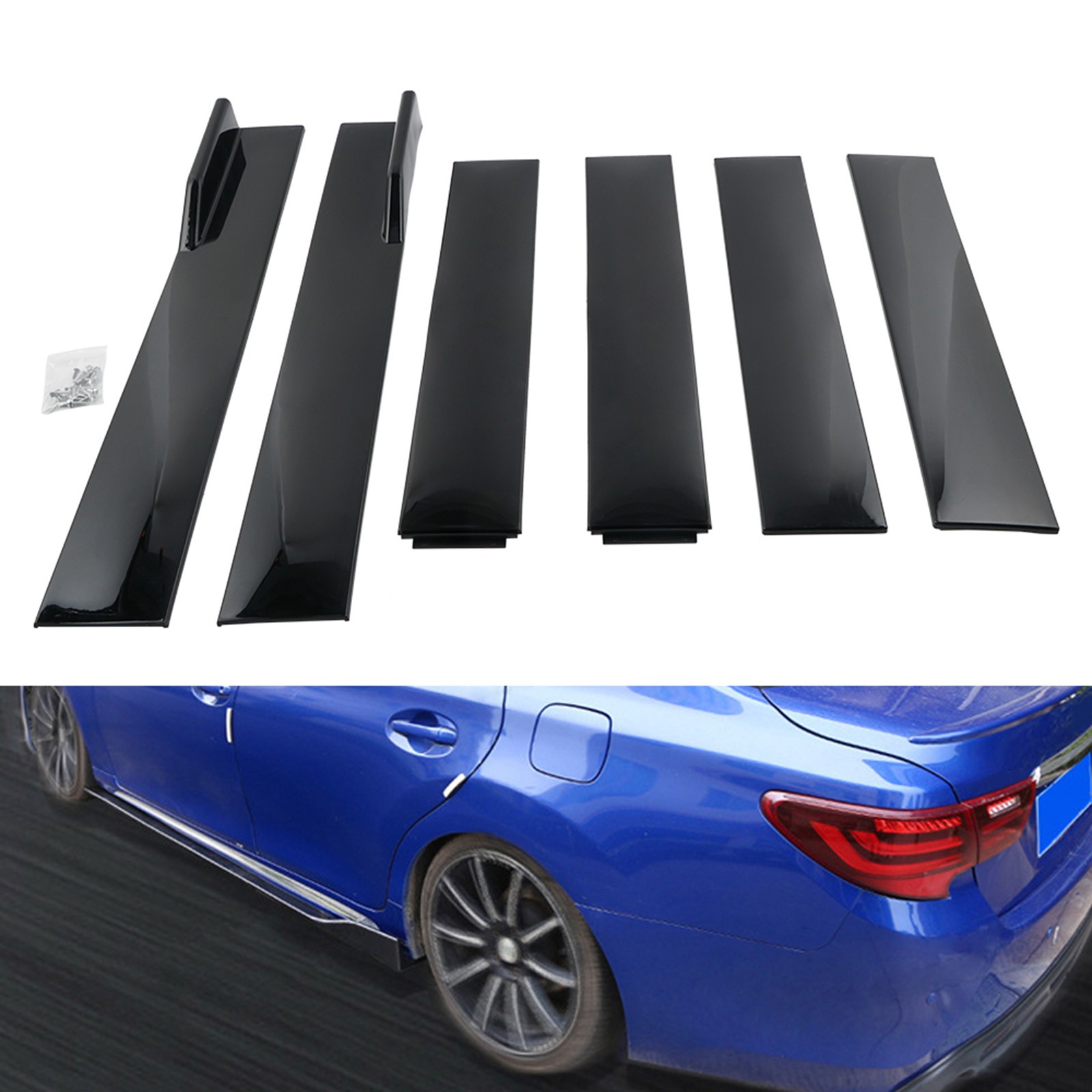 Universal Car 2M/78.7” Side Skirt Extension Splitters Diffuser Kit Glossy Black