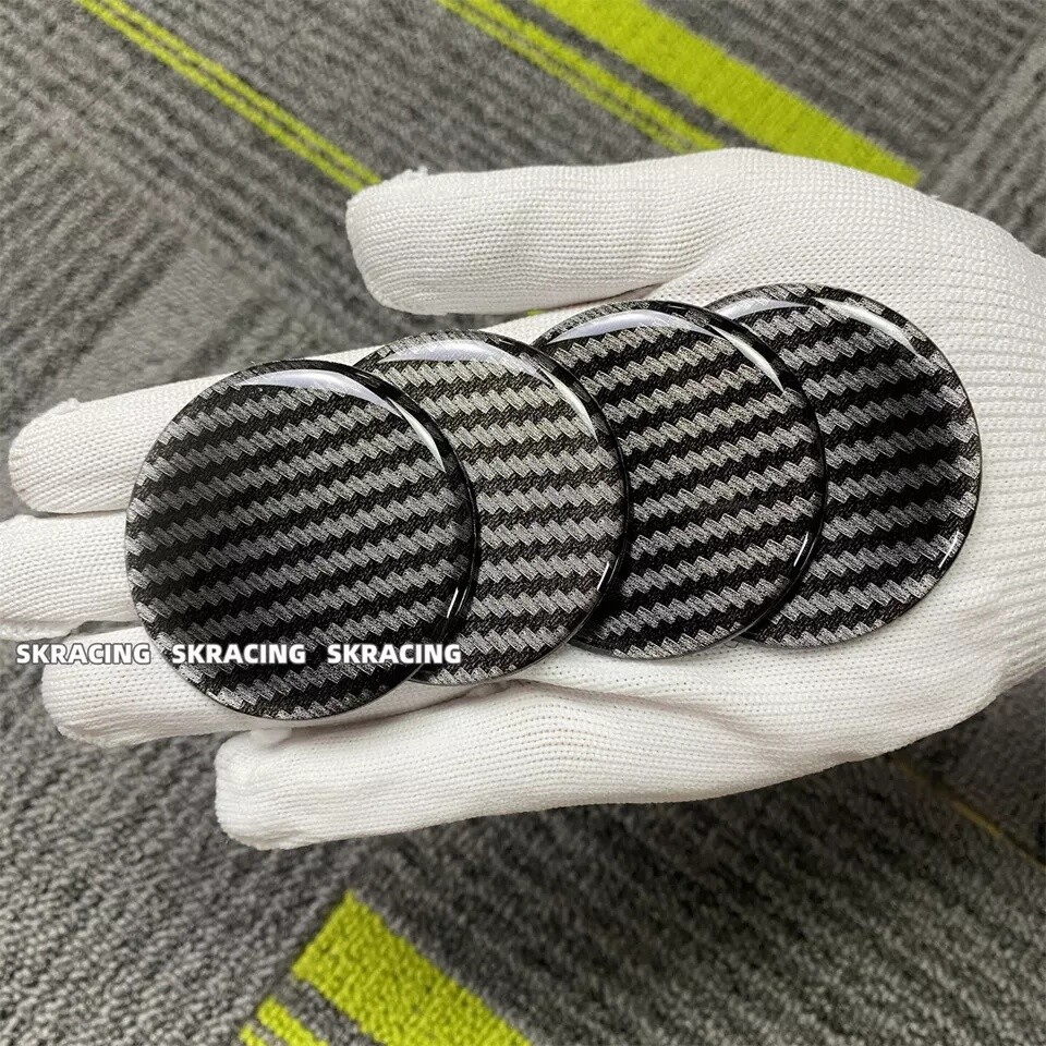 4Pcs 50.0mm ABS Carbon Fiber Look Pattern Wheel Center Hub Cap Sticker Decals